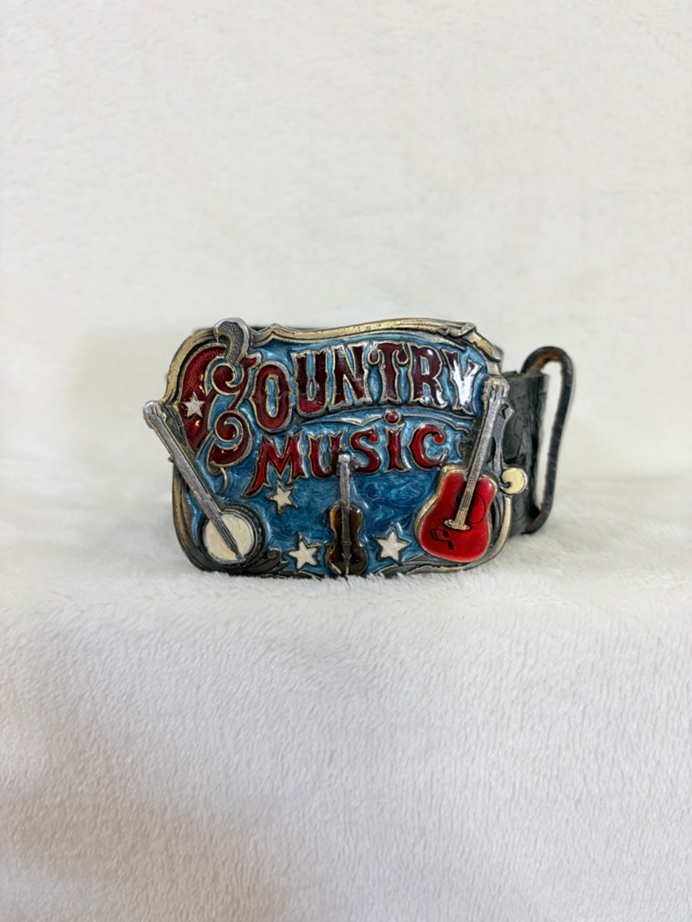Vintage Country Music Buckle with Levi's Black Full Grain Cowhide Belt - 42/105